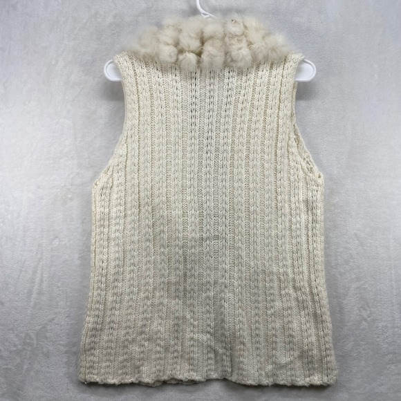 Avalin Sweater Vest Faux‎ Fur Collar Wool Blend Sleeveless Knit Ivory M - Picture 4 of 7